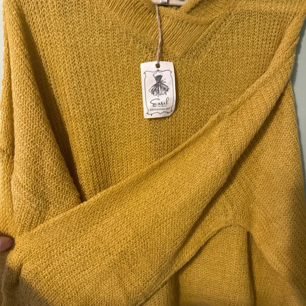 Elegant Sun Burnt Yellow V-Neck Sweater for Women - Picture 4 of 7